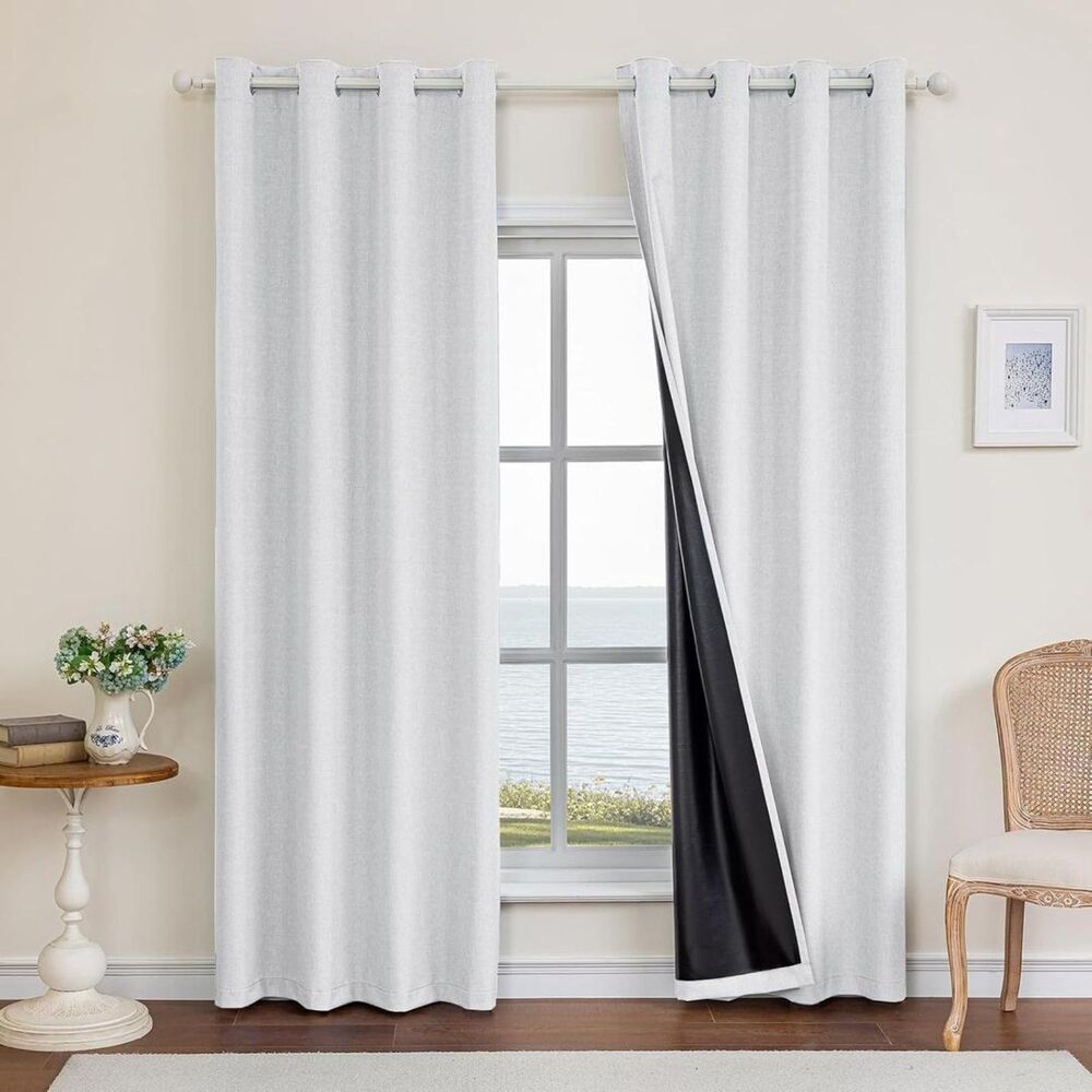 Brand New Cycmaco Off-White Faux Linen Blackout Curtains 52"W × 96"L – 2 Panels